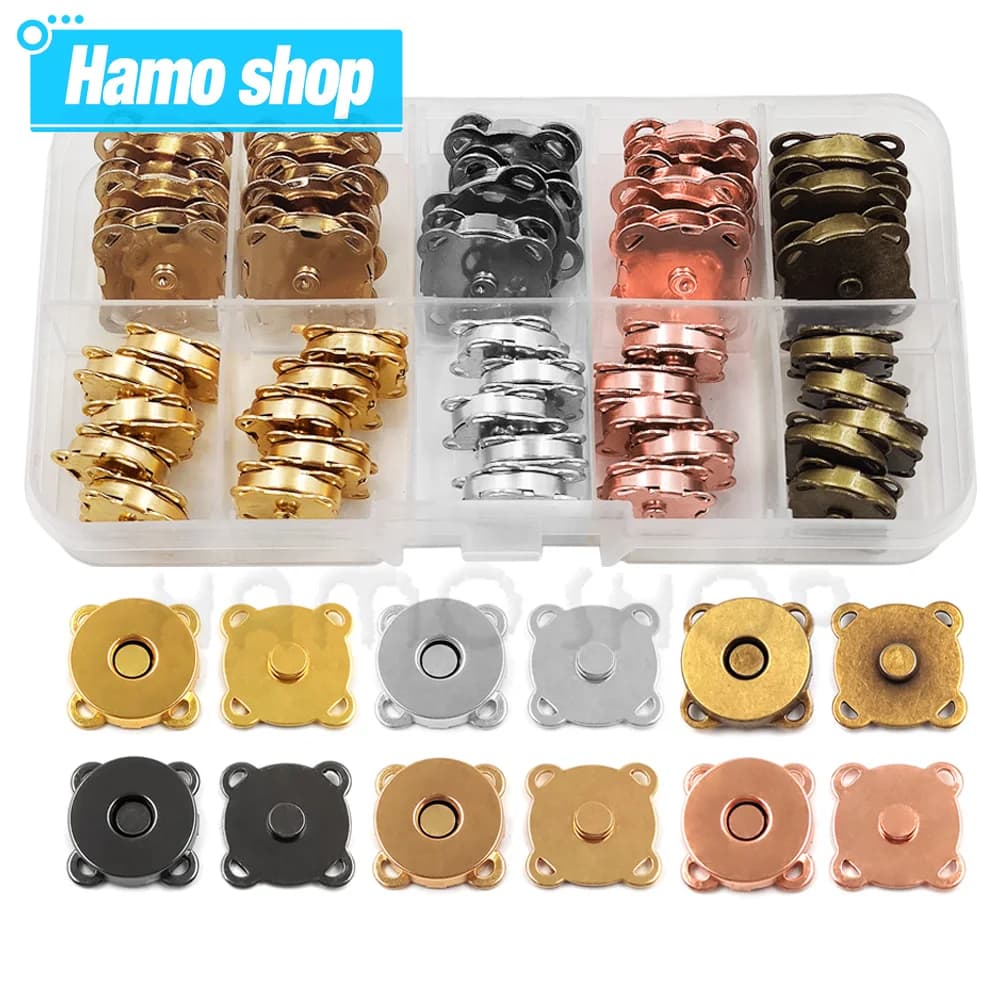 20sets 10mm-18mm Sew-on Metal Magnet Buckle Snap Fasteners Buttons Kits DIY Sewing Garment Accessories Materials Wallet Buckle