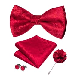 Champagne Silk Jacquard Paisley Mens Bow Tie Brooch Hanky Cufflinks Set Pre-tied Butterfly Knot Bowtie for Male Wedding Business