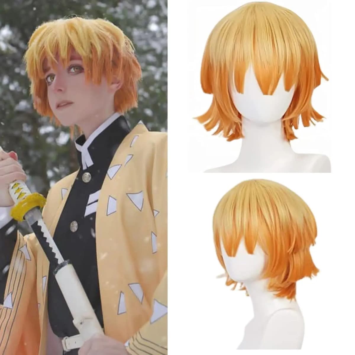 Zenitsu Wig Short Yellow Wig For Demon Slayer Cosplay Orange Ombre Wig Cosplay Wig for Synthetic Wig for Halloween Party Cosplay