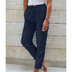 Women Summer Autumn Breathable Cotton Linen Trendy Pants Elastic Waist Straight Leg Solid Color Female Casual Baggy Trousers