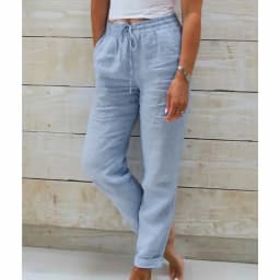 Women Summer Autumn Breathable Cotton Linen Trendy Pants Elastic Waist Straight Leg Solid Color Female Casual Baggy Trousers