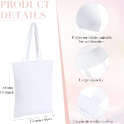 6pcs Sublimation Blank Polyester Tote Bags White Beige -40x30cm for Valentine's Day, DIY Tie-Dye, Souvenirs, and Events
