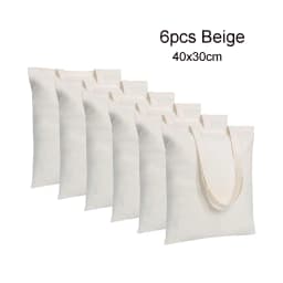 6pcs Sublimation Blank Polyester Tote Bags White Beige -40x30cm for Valentine's Day, DIY Tie-Dye, Souvenirs, and Events