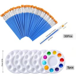 Paint Brushes Palettes Set 30pcs Flat Nylon Hair Artist Brushes With 5pcs Paint Trays For Acrylic Watercolor Oil Gouache Tempera