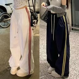 Multi-pocket Striped Full Track Pants For Women Sporty Chic Loose Trendy Retro Straight Casual High Waist Wide Leg Cargo Pants