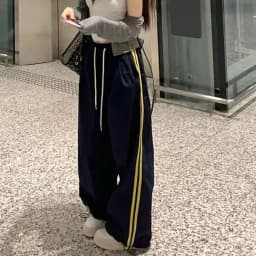 Multi-pocket Striped Full Track Pants For Women Sporty Chic Loose Trendy Retro Straight Casual High Waist Wide Leg Cargo Pants