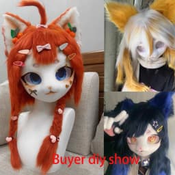 Kigurumi Base Animal Head Skull Mask Cosplay Beast Fursuit Cat Skull DIY Thicken Plastic Masks Carnival Anime Party Costume Prop