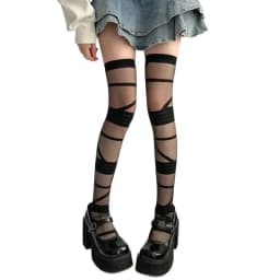 Fashion Nylon Transparent Stripe Stockings Elastic Lolita JK Style High Tube Long Socks Ultra-thin Pile Up Hosiery Summer