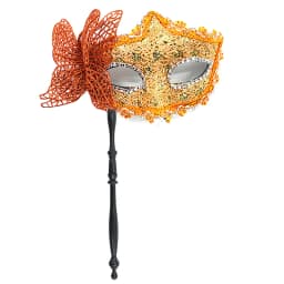 Halloween Party Mask With Holding Stick Evening Prom Masquerade Mask Stage Cosplay Props Venetian Half Face Masks For Women