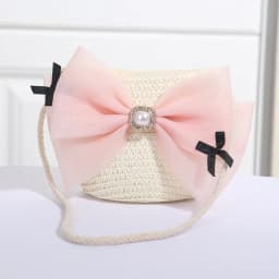 Sweet Kid's Straw Woven Bag Bow Shoulder Bag Outdoor Travel Messenger Bag Beach Bag Mini Children's Coin Purse Handbag