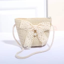Sweet Kid's Straw Woven Bag Bow Shoulder Bag Outdoor Travel Messenger Bag Beach Bag Mini Children's Coin Purse Handbag