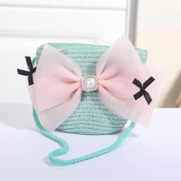 Sweet Kid's Straw Woven Bag Bow Shoulder Bag Outdoor Travel Messenger Bag Beach Bag Mini Children's Coin Purse Handbag