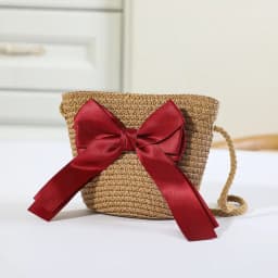 Sweet Kid's Straw Woven Bag Bow Shoulder Bag Outdoor Travel Messenger Bag Beach Bag Mini Children's Coin Purse Handbag