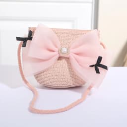 Sweet Kid's Straw Woven Bag Bow Shoulder Bag Outdoor Travel Messenger Bag Beach Bag Mini Children's Coin Purse Handbag