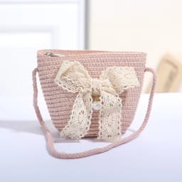 Sweet Kid's Straw Woven Bag Bow Shoulder Bag Outdoor Travel Messenger Bag Beach Bag Mini Children's Coin Purse Handbag