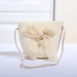 Sweet Kid's Straw Woven Bag Bow Shoulder Bag Outdoor Travel Messenger Bag Beach Bag Mini Children's Coin Purse Handbag