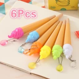 6 Pack Ice Cream Pen Cartoon Writing Cute Neutral Pen Childrens Day Gift 0.38 Mm Neutral Pen School Supplies Random Color