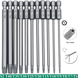 11 PCS Torx Security Bit Set S2 Steel Magnetic Security Screwdriver Set 50/100mm Star Screwdriver Set for Shark Vacuum T6-T40
