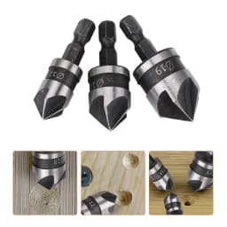 3PC Hexagonal Shank 90 Degree Black Five Blade Chamferer 12/16/19mm Countersink Drill Woodworking Hole Opener Tool Set