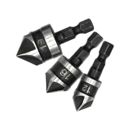 3PC Hexagonal Shank 90 Degree Black Five Blade Chamferer 12/16/19mm Countersink Drill Woodworking Hole Opener Tool Set
