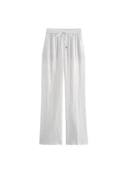 Women's Straight Pants with Front Pockets, High Elastic Waist, Drawstrings, Female Trousers, Chic Fashion