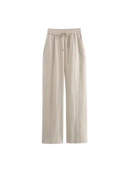 Women's Straight Pants with Front Pockets, High Elastic Waist, Drawstrings, Female Trousers, Chic Fashion