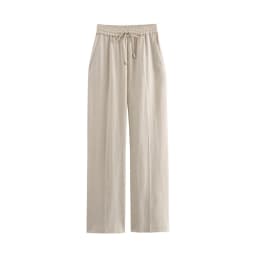 Women's Straight Pants with Front Pockets, High Elastic Waist, Drawstrings, Female Trousers, Chic Fashion