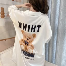 Women Summer One Piece Dress Short Sleeve lapel Cardigan Pajamas Thin Sexy Loose Cartoon Printing Shirt Skirt Big Size Girls