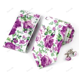High Quality 7cm Floral Cotton Ties Hanky Cufflink Set Green Blue Skinny Necktie For Men Wedding Party Groom Cravat Accessories