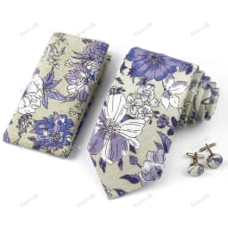 High Quality 7cm Floral Cotton Ties Hanky Cufflink Set Green Blue Skinny Necktie For Men Wedding Party Groom Cravat Accessories