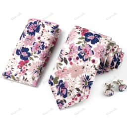 High Quality 7cm Floral Cotton Ties Hanky Cufflink Set Green Blue Skinny Necktie For Men Wedding Party Groom Cravat Accessories