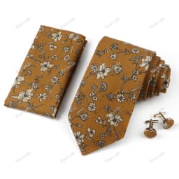 High Quality 7cm Floral Cotton Ties Hanky Cufflink Set Green Blue Skinny Necktie For Men Wedding Party Groom Cravat Accessories