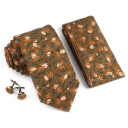 High Quality 7cm Floral Cotton Ties Hanky Cufflink Set Green Blue Skinny Necktie For Men Wedding Party Groom Cravat Accessories