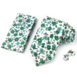 High Quality 7cm Floral Cotton Ties Hanky Cufflink Set Green Blue Skinny Necktie For Men Wedding Party Groom Cravat Accessories