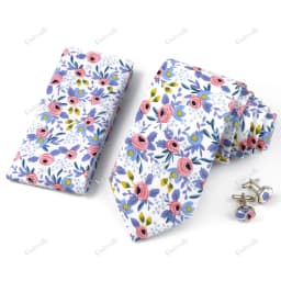 High Quality 7cm Floral Cotton Ties Hanky Cufflink Set Green Blue Skinny Necktie For Men Wedding Party Groom Cravat Accessories