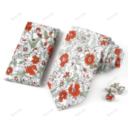 High Quality 7cm Floral Cotton Ties Hanky Cufflink Set Green Blue Skinny Necktie For Men Wedding Party Groom Cravat Accessories