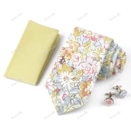 High Quality 7cm Floral Cotton Ties Hanky Cufflink Set Green Blue Skinny Necktie For Men Wedding Party Groom Cravat Accessories