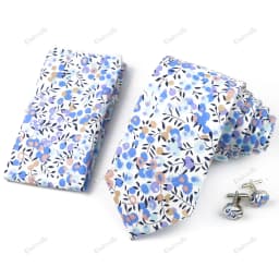 High Quality 7cm Floral Cotton Ties Hanky Cufflink Set Green Blue Skinny Necktie For Men Wedding Party Groom Cravat Accessories