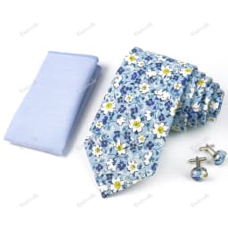 High Quality 7cm Floral Cotton Ties Hanky Cufflink Set Green Blue Skinny Necktie For Men Wedding Party Groom Cravat Accessories
