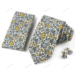 High Quality 7cm Floral Cotton Ties Hanky Cufflink Set Green Blue Skinny Necktie For Men Wedding Party Groom Cravat Accessories