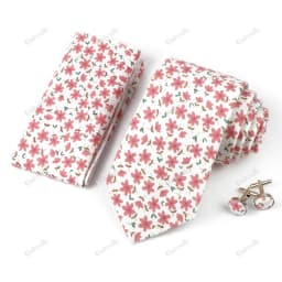 High Quality 7cm Floral Cotton Ties Hanky Cufflink Set Green Blue Skinny Necktie For Men Wedding Party Groom Cravat Accessories