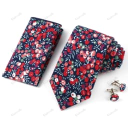 High Quality 7cm Floral Cotton Ties Hanky Cufflink Set Green Blue Skinny Necktie For Men Wedding Party Groom Cravat Accessories