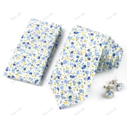 High Quality 7cm Floral Cotton Ties Hanky Cufflink Set Green Blue Skinny Necktie For Men Wedding Party Groom Cravat Accessories
