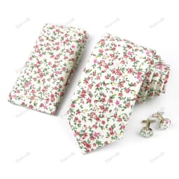 High Quality 7cm Floral Cotton Ties Hanky Cufflink Set Green Blue Skinny Necktie For Men Wedding Party Groom Cravat Accessories