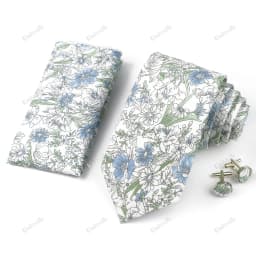High Quality 7cm Floral Cotton Ties Hanky Cufflink Set Green Blue Skinny Necktie For Men Wedding Party Groom Cravat Accessories
