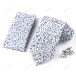 High Quality 7cm Floral Cotton Ties Hanky Cufflink Set Green Blue Skinny Necktie For Men Wedding Party Groom Cravat Accessories