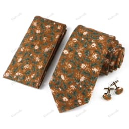 High Quality 7cm Floral Cotton Ties Hanky Cufflink Set Green Blue Skinny Necktie For Men Wedding Party Groom Cravat Accessories