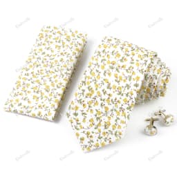 High Quality 7cm Floral Cotton Ties Hanky Cufflink Set Green Blue Skinny Necktie For Men Wedding Party Groom Cravat Accessories