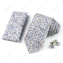 High Quality 7cm Floral Cotton Ties Hanky Cufflink Set Green Blue Skinny Necktie For Men Wedding Party Groom Cravat Accessories