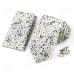 High Quality 7cm Floral Cotton Ties Hanky Cufflink Set Green Blue Skinny Necktie For Men Wedding Party Groom Cravat Accessories